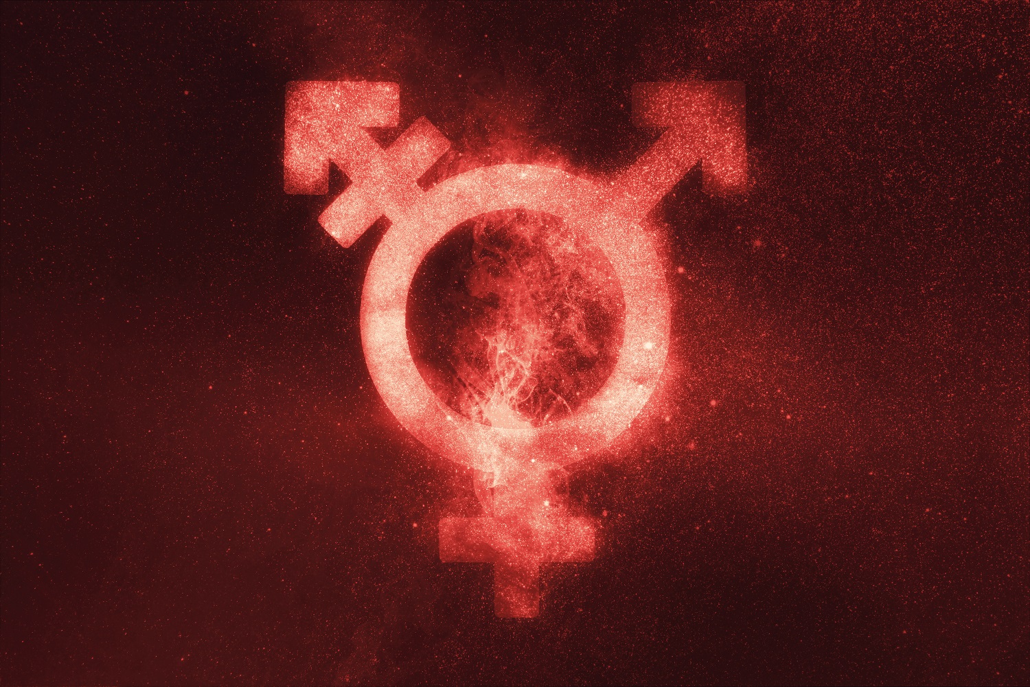Transgender symbol. Trans gender sign. Abstract night sky background
