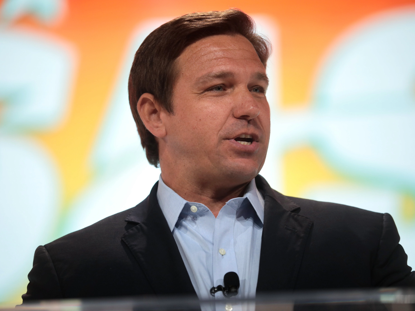 Governor Ron DeSantis speaking with attendees at the 2021 Student Action Summit hosted by Turning Point USA at the Tampa Convention Center in Tampa, Florida.